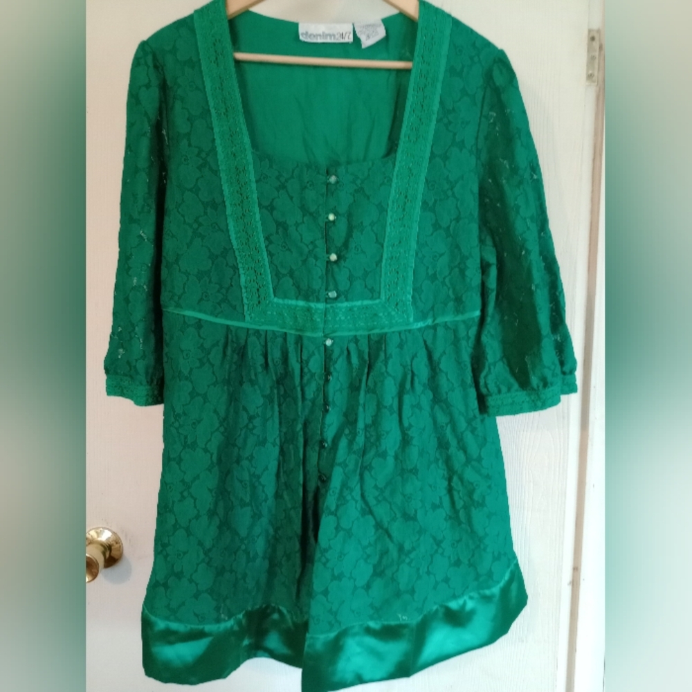 Denim 24/7 Clover Green Top /‎ Mini Dress Sz.16